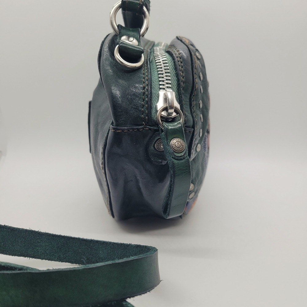 Campomaggi Green Leather Floral Studded Round Crossbody Bag Made In Italy - Picture 11 of 16
